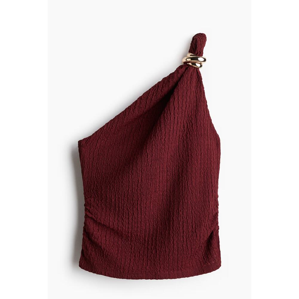H&M One-Shoulder Textured Top Burgundy Size M